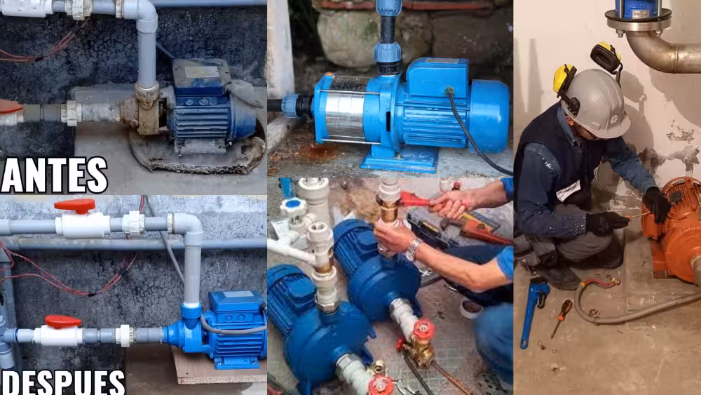 Técnico realizando mantenimiento de bomba de agua