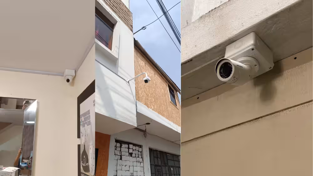 Sistema de cámaras de seguridad instalado en una fachada